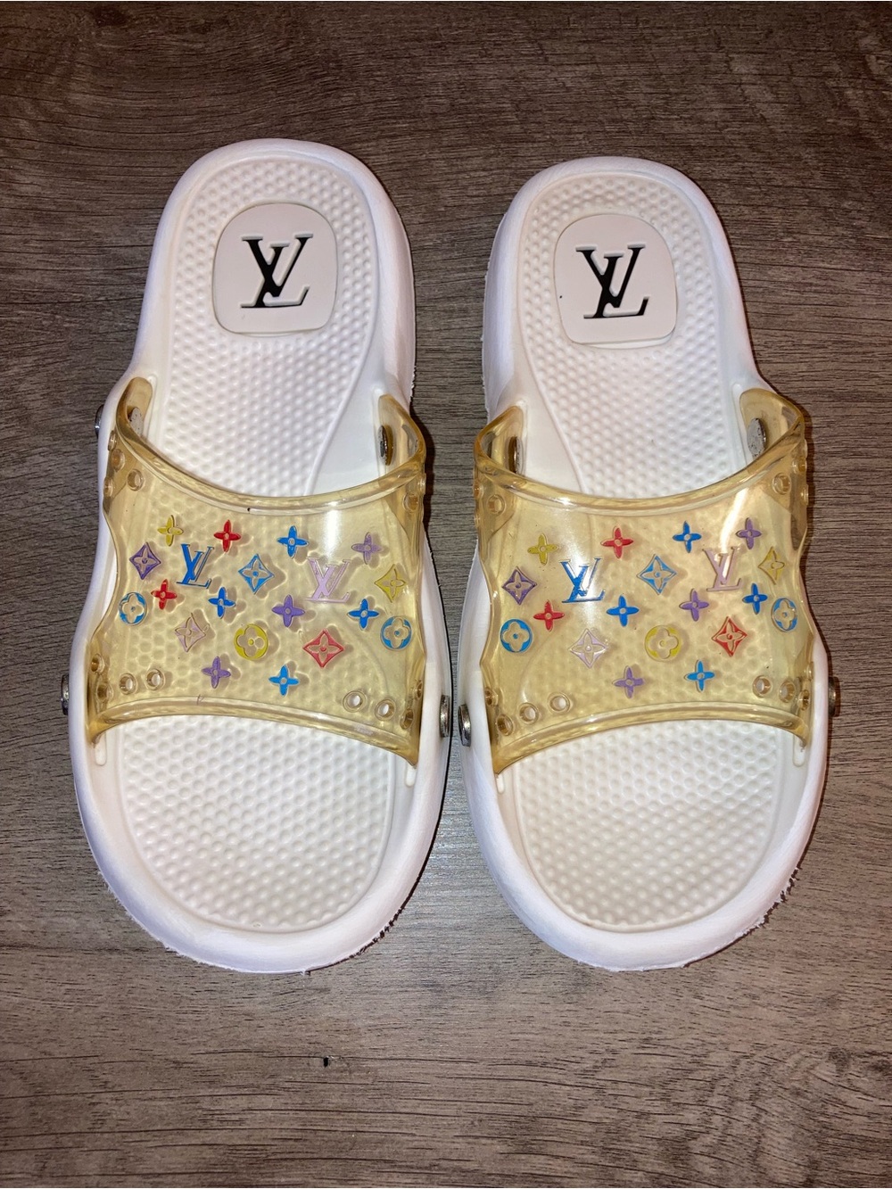 Vintage Y2K Louis Vuitton x Takashi Murakami Multicolor Monogram Clear Slides